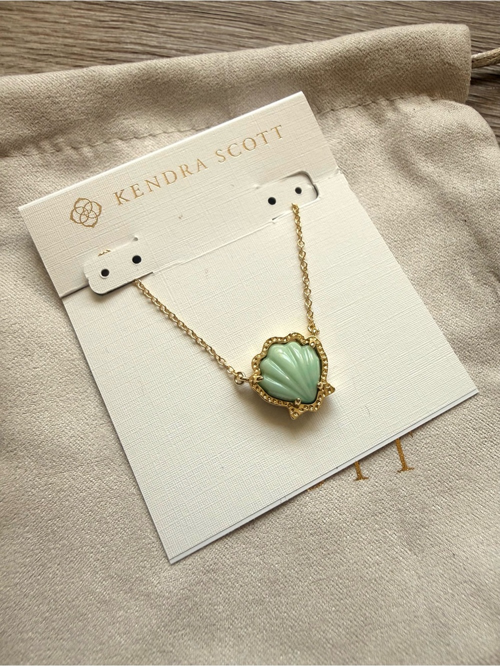 New Kendra Scott Brynne Shell Sea Green Chrysocolla Shell Pendant Necklace